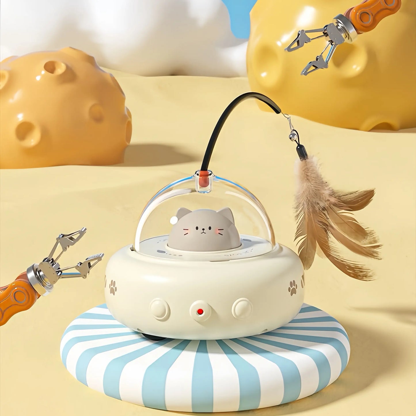 Meowtron UFO Cat Teaser: Smart Laser & Feather Auto Toy