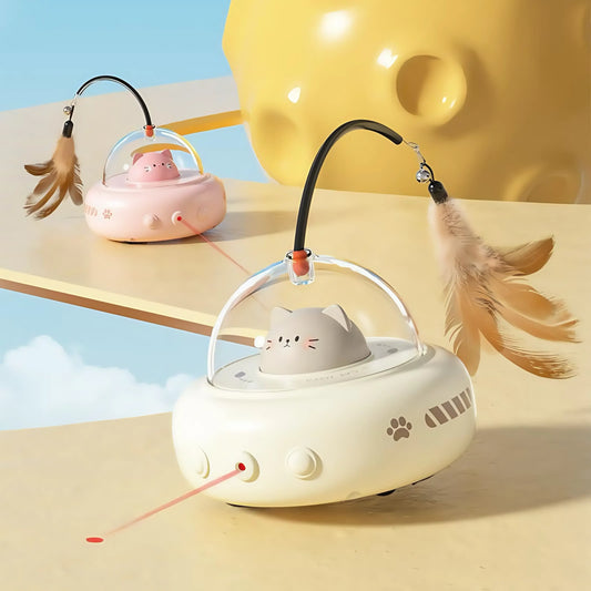Meowtron UFO Cat Teaser: Smart Laser & Feather Auto Toy