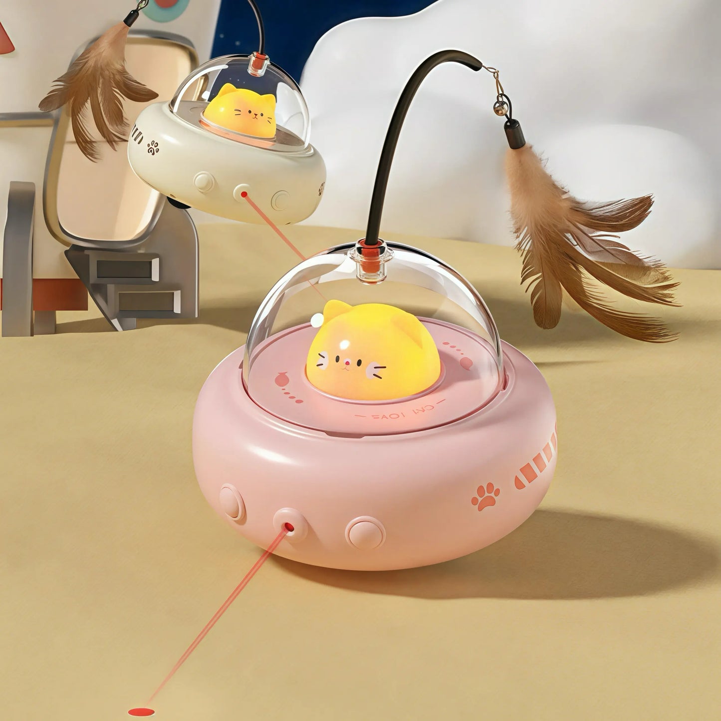 Meowtron UFO Cat Teaser: Smart Laser & Feather Auto Toy