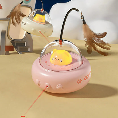 Meowtron UFO Cat Teaser: Smart Laser & Feather Auto Toy