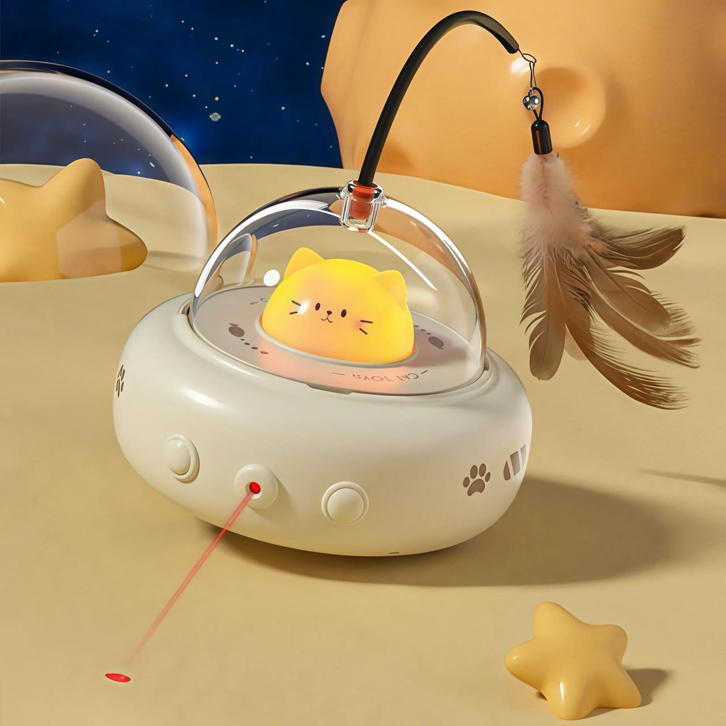 Meowtron UFO Cat Teaser: Smart Laser & Feather Auto Toy